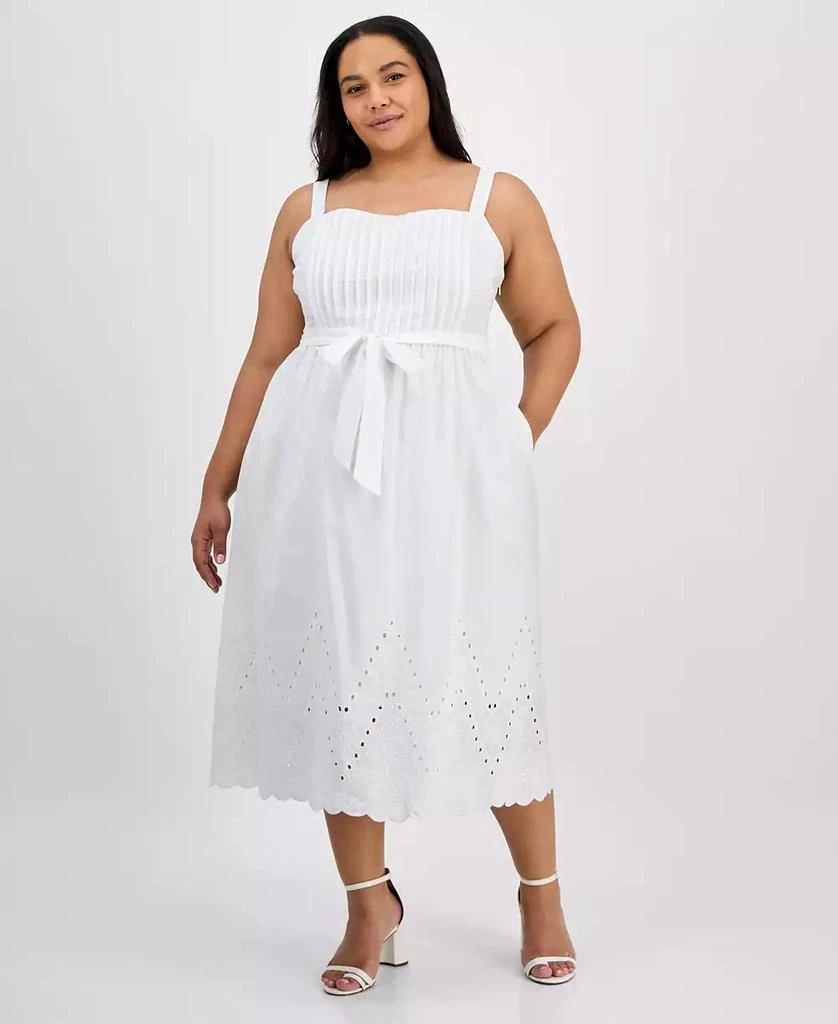 julia jordan Plus Size Cotton Sleeveless Eyelet-Hem Midi Dress 1