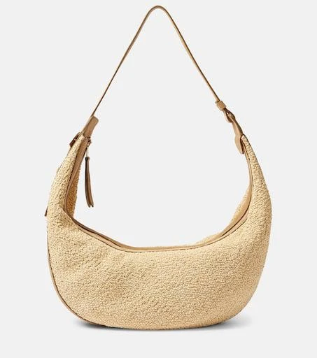 Khaite Augustina suede-trimmed raffia shoulder bag 1
