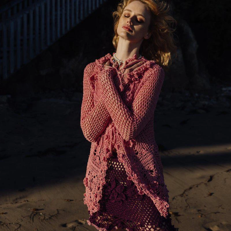 ANDREEVA Dust Rose Handmade Crochet Shirt 2