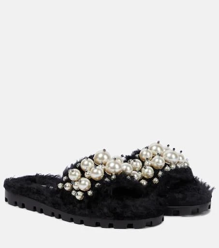 Miu Miu Embellished faux shearling slides 1