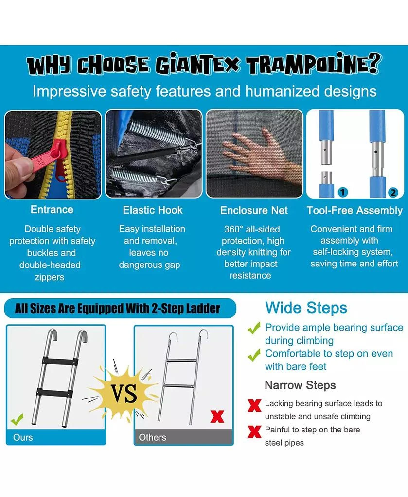 Gymax 15FT Outdoor Large Trampoline Safety Enclosure Net w/ Basketball Hoop Ladder 4
