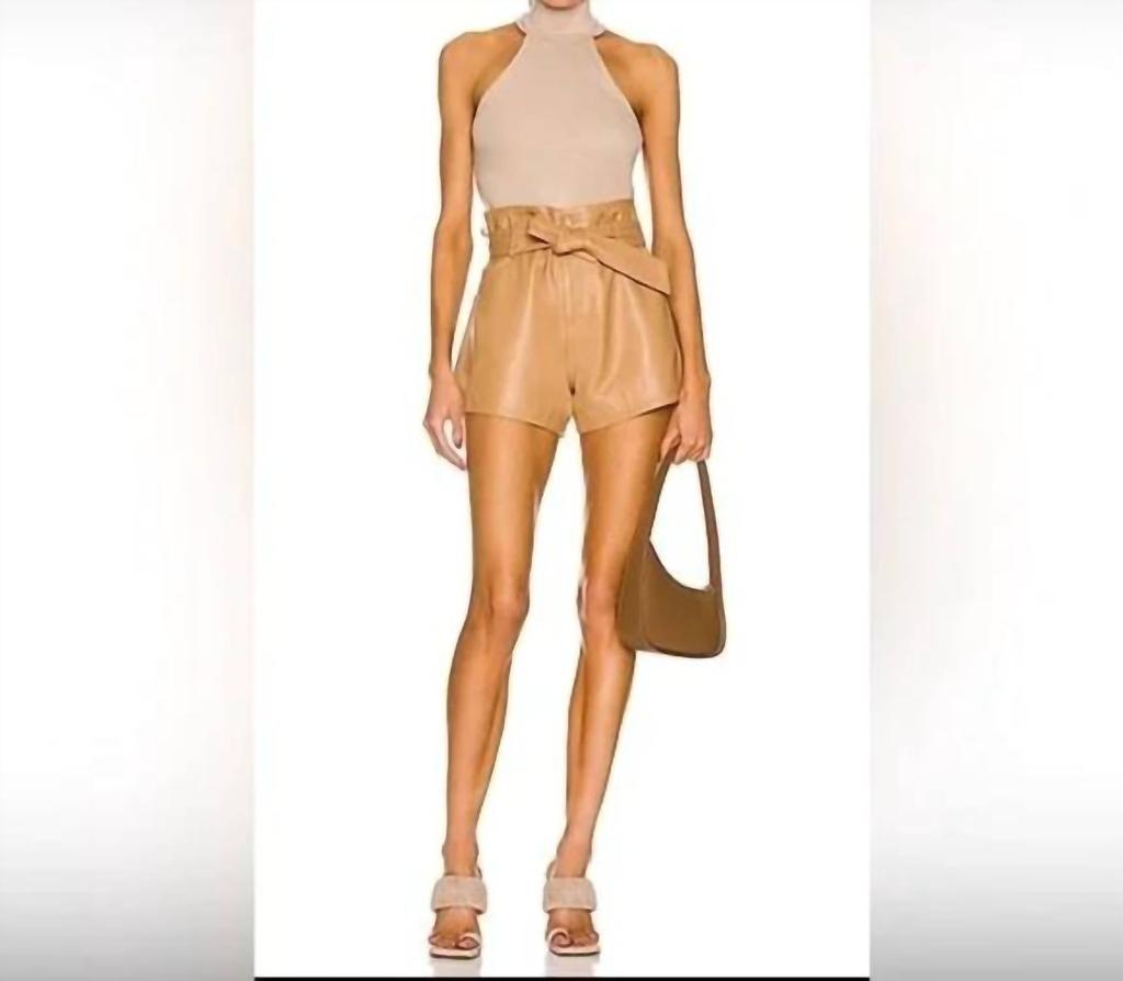 MARISSA WEBB Banks Paperbag Leather Boyfriend Shorts In Fawn