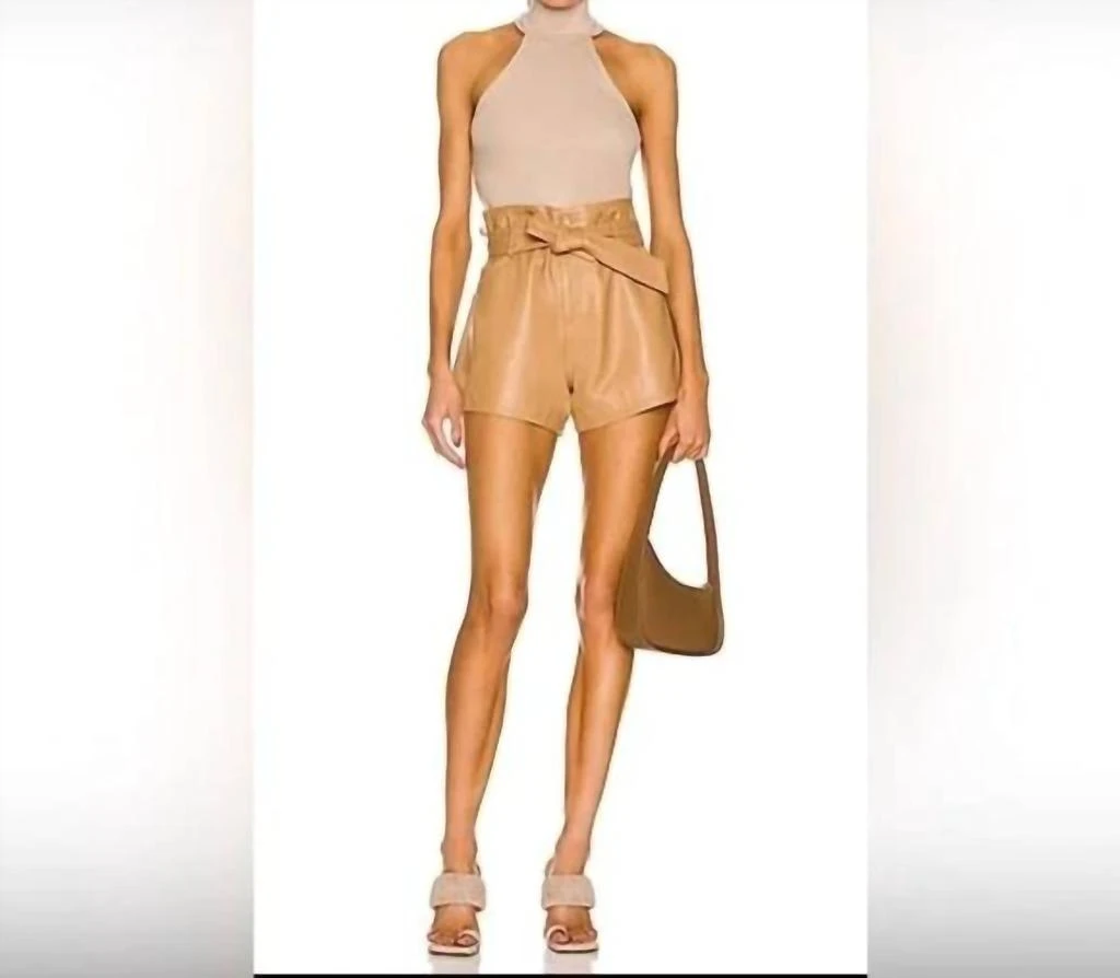 MARISSA WEBB Banks Paperbag Leather Boyfriend Shorts In Fawn 1