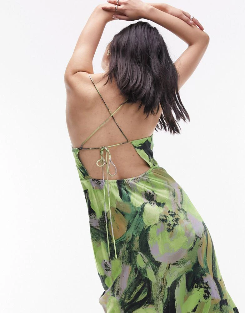 Topshop Topshop cami slip midi dress in green floral print 2