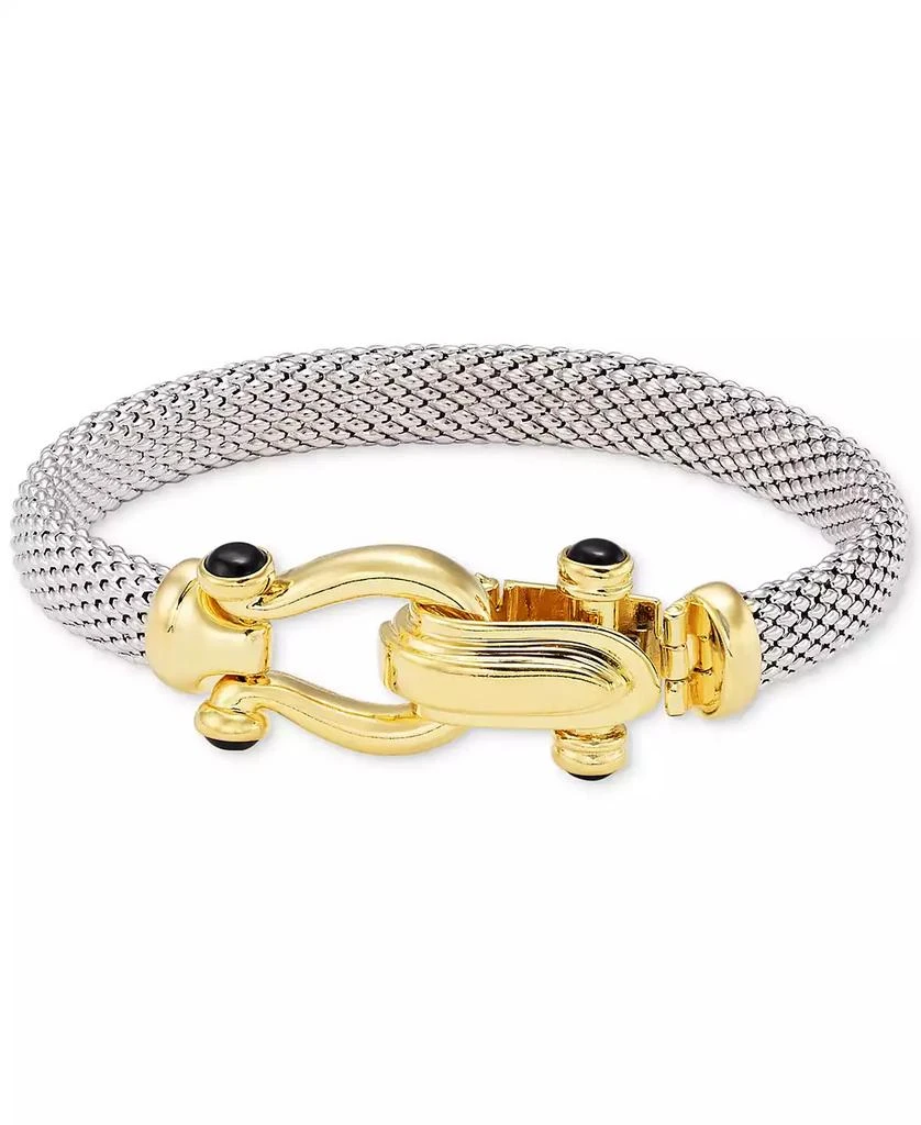 Italian Gold Horseshoe Bangle Bracelet with Black Spinel Accents in Sterling Silver and 14k Gold over Silver 3