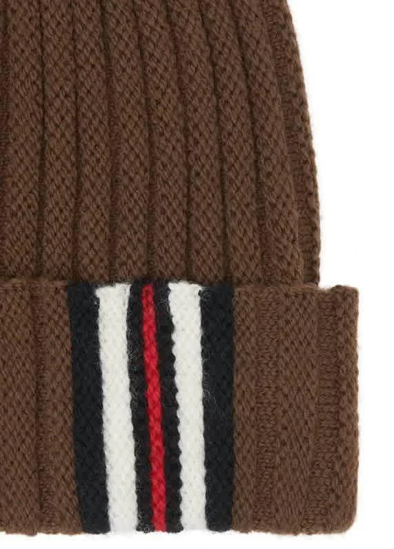 Burberry Burberry Stripe Cuff Ribbed Wool Beanie In Bridle Brown 3
