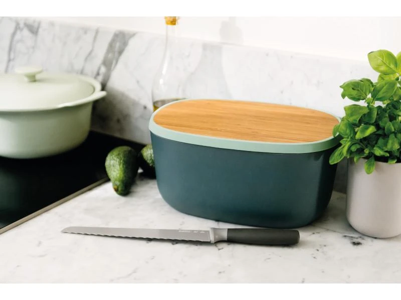 BergHOFF Leo 12.5" Bamboo Bread Box with Cutting Board, Blue & Mint 2
