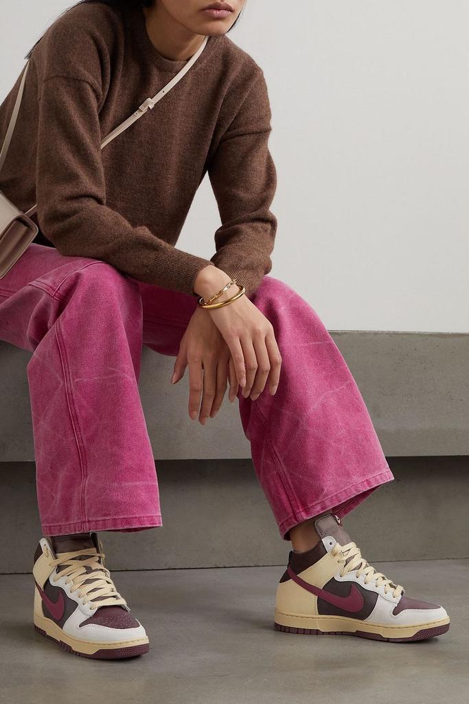 NIKE Dunk 1985 leather, suede and shell high-top sneakers