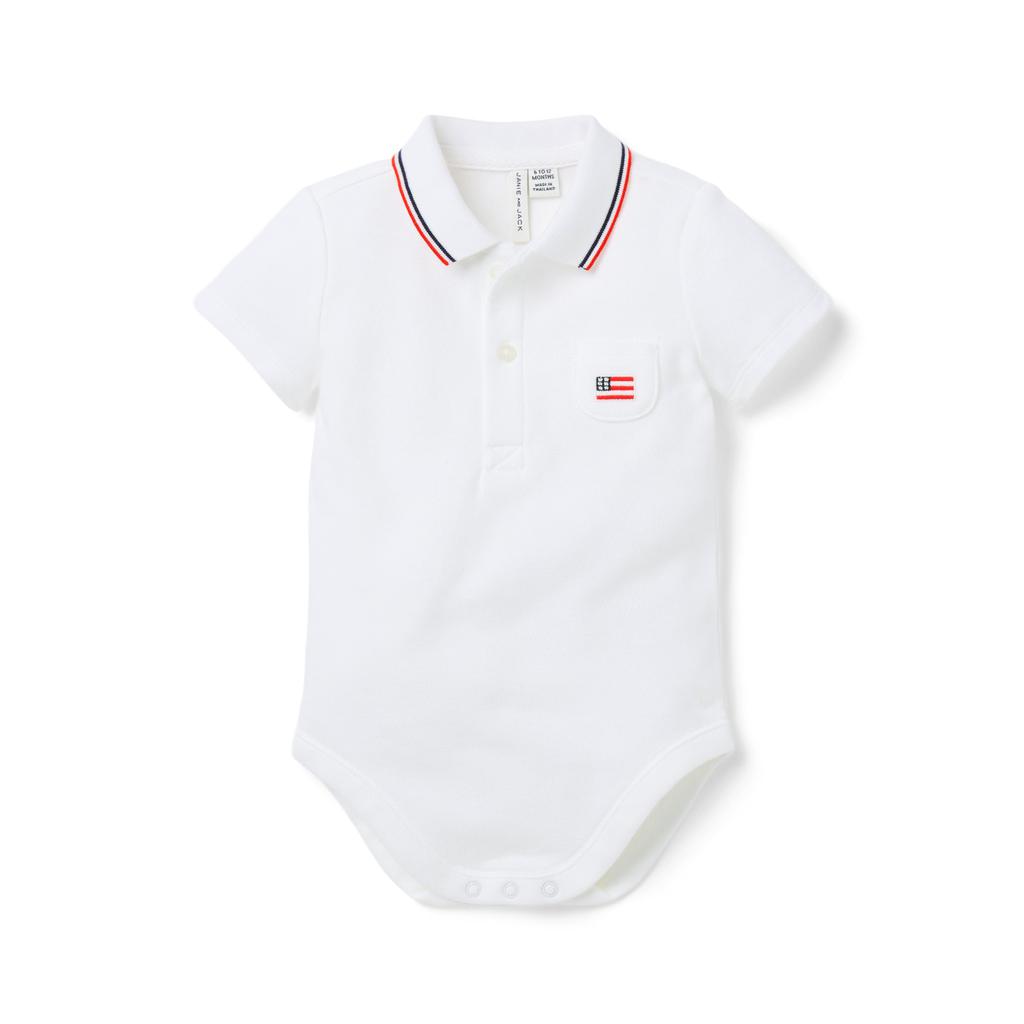 Janie and Jack Boys Flag Embroidered Polo Bodysuit (Infant)