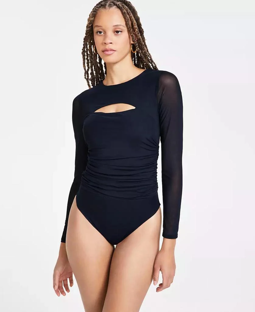 Bar III Women's Long-Sleeve Cutout Mesh Bodysuit, Exclusively at Macy's 2
