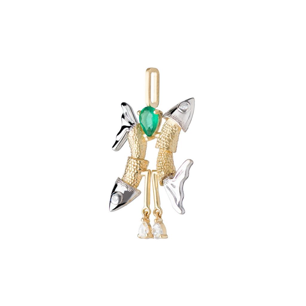 Mozafarian Diamond and emerald pisces pendant