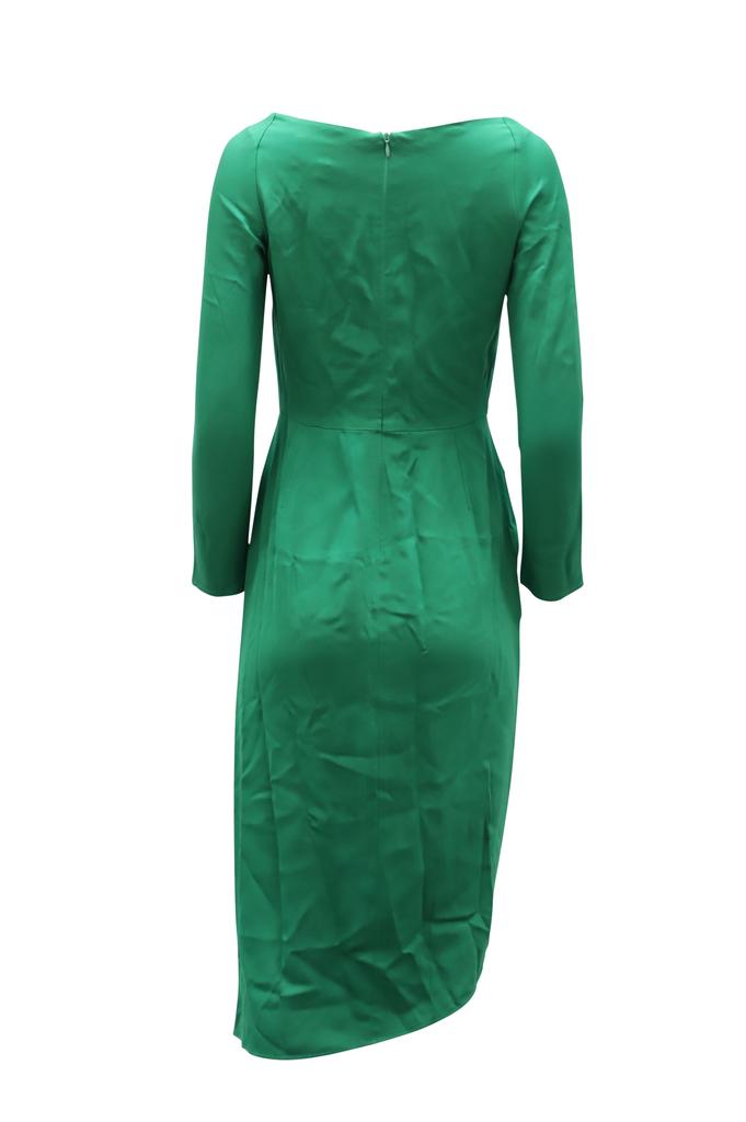 Michelle Mason Cowl Neck Asymmetrical Midi Dress in Green Viscose