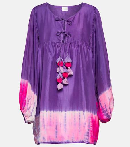 Anna Kosturova Tie-dyed pompom silk minidress