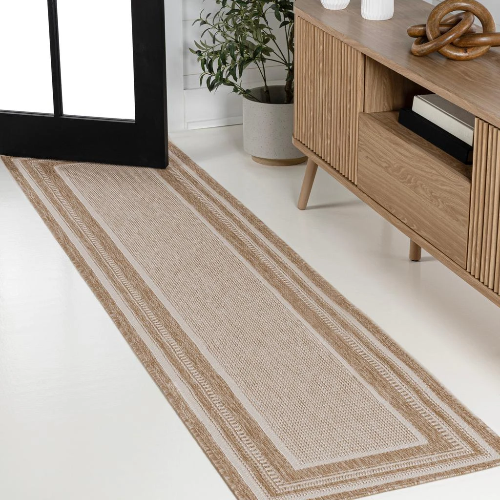 JONATHAN Y Beckett Classic Casual Border Stripe Beige/Cream Indoor/Outdoor Area Rug 1