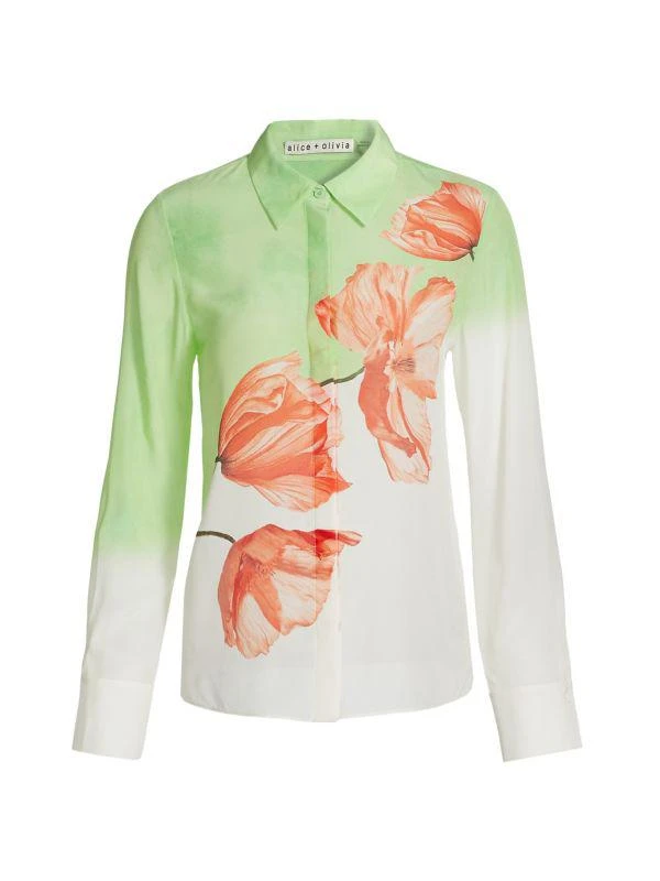 Alice + Olivia Brady Ombré Floral Silk Shirt 6