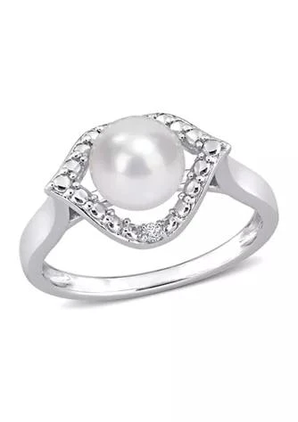 Belk
Co. Lab Created 7-7.5mm Freshwater Cultured Pearl and Created White Sapphire Halo Ring in Sterling Silver