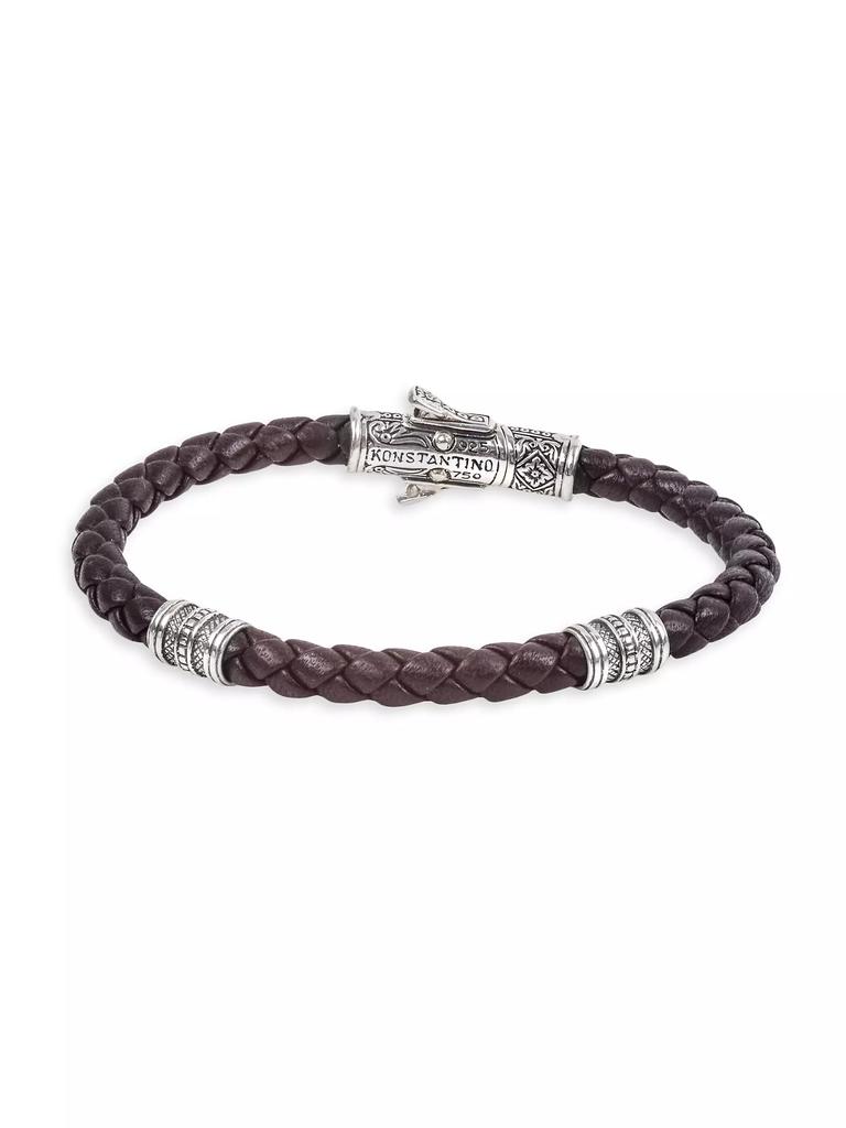 Konstantino Perseus Sterling Silver & Brown Leather Bracelet