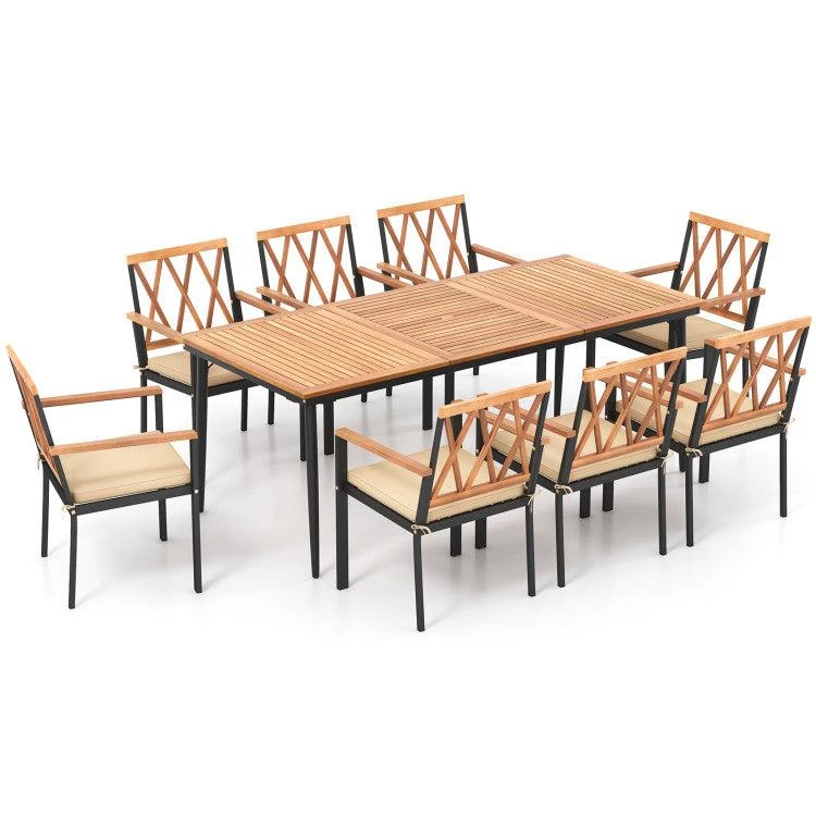 Hivvago 9 Pieces Patio Dining Set with 1.9 Inch Umbrella Hole and Seat Cushions