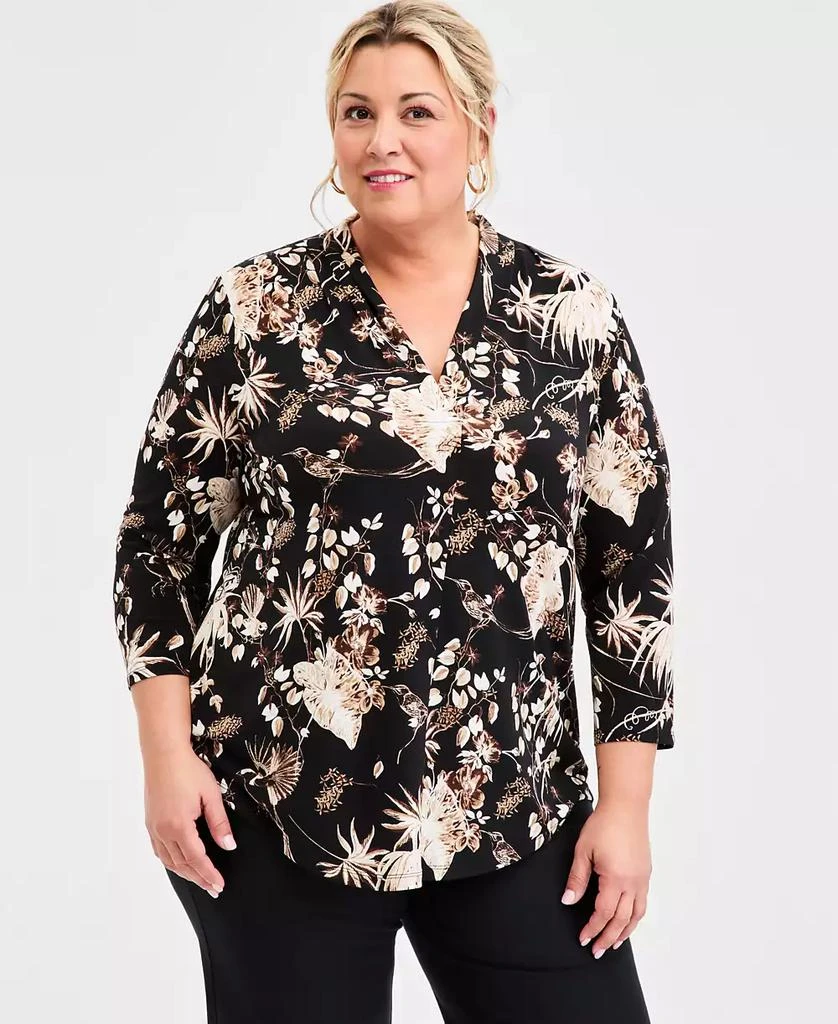 JM Collection Plus Size Printed 3/4-Sleeve Top, Macy
s Exclusive