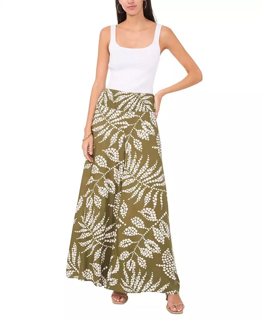 Vince Camuto Women's Tropical-Print Smocked Waist Wide-Leg Pants 3