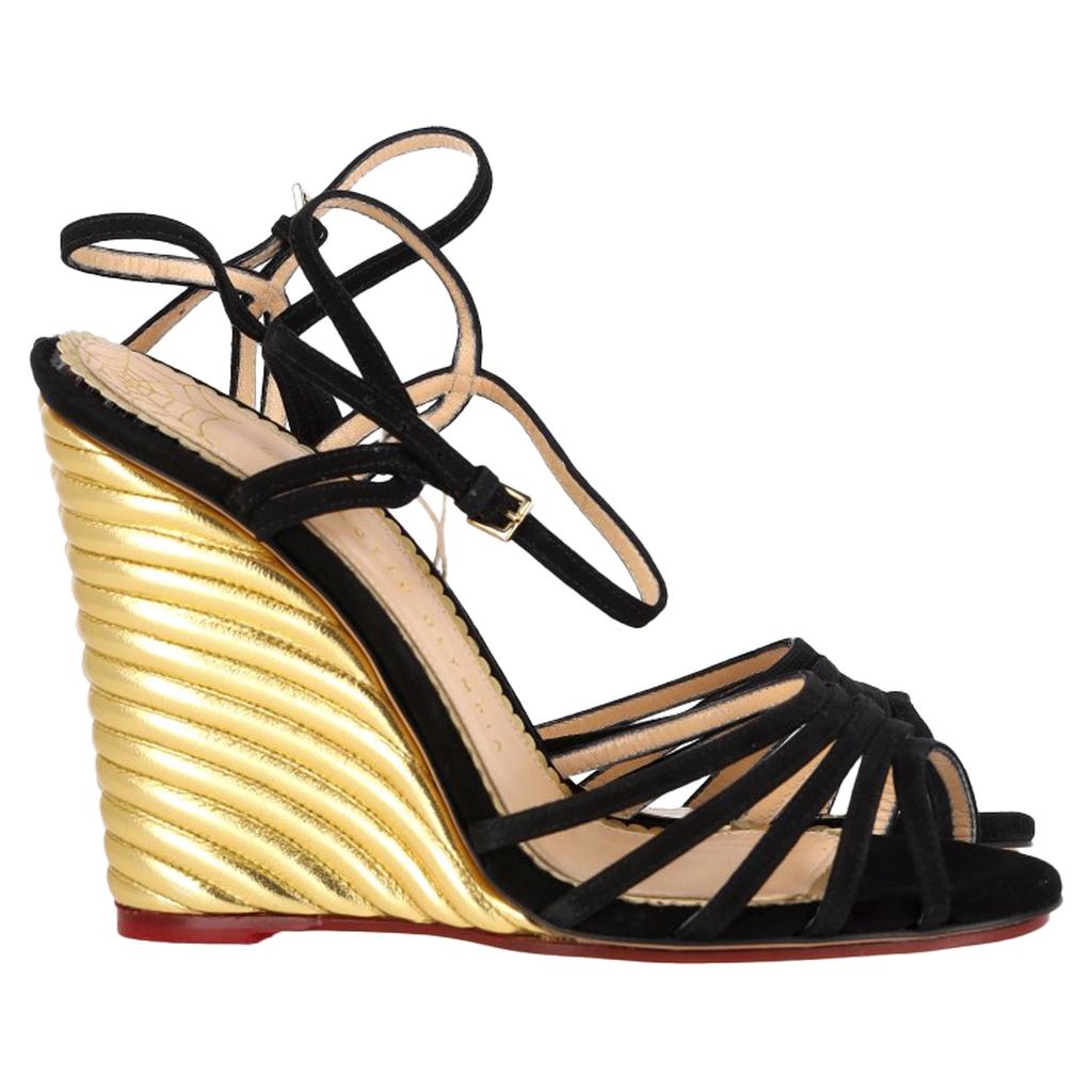 Charlotte Olympia Ankle Strap Sandals in Black Suede