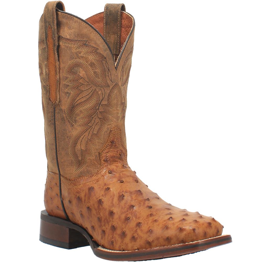 Dan Post Boots Alamosa Embroidered Ostrich Square Toe Pull On Cowboy Boots