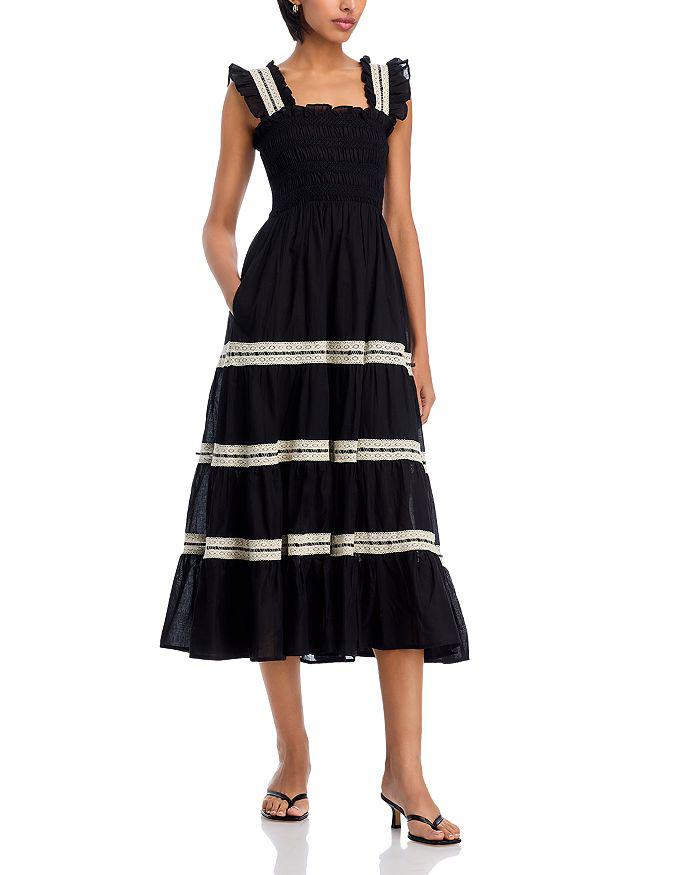 AQUA Smocked Lace Inset Midi Dress - Exclusive
