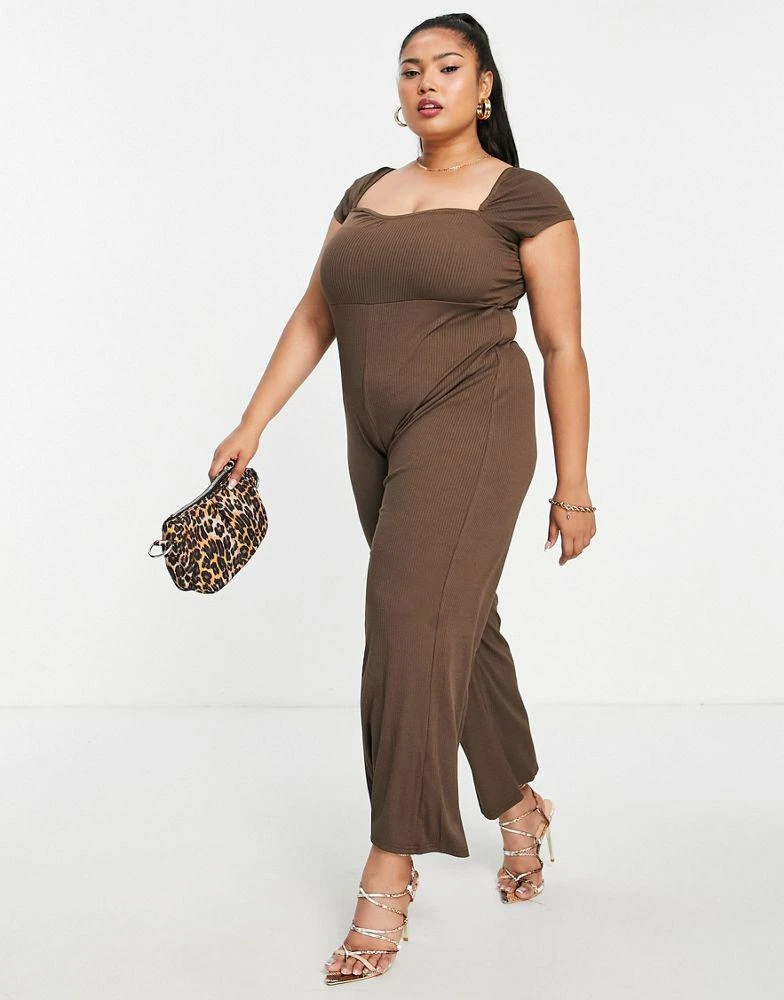 Fashion Union Plus Fashion Union Plus wide leg ribbed jumpsuit with sweetheart neckline 4