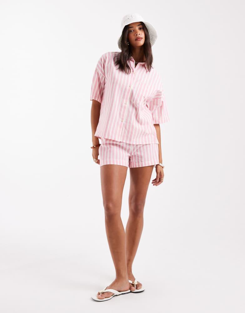 Pull&Bear Pull&Bear short co-ord in pink stripe