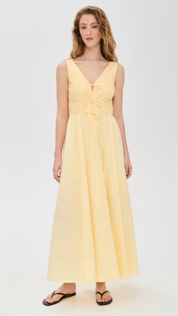 Moon River V Neck Pleated Midi Dress