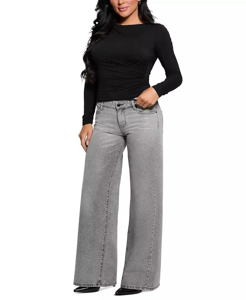 GUESS Women's Mid-Rise Sexy Palazzo Shimmer Wide leg Jeans 6