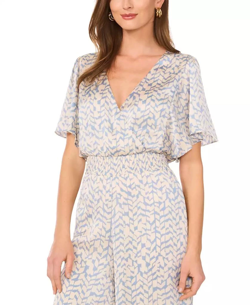 Vince Camuto Women's Printed Smocked-Waist Flutter-Sleeve Jumpsuit 2