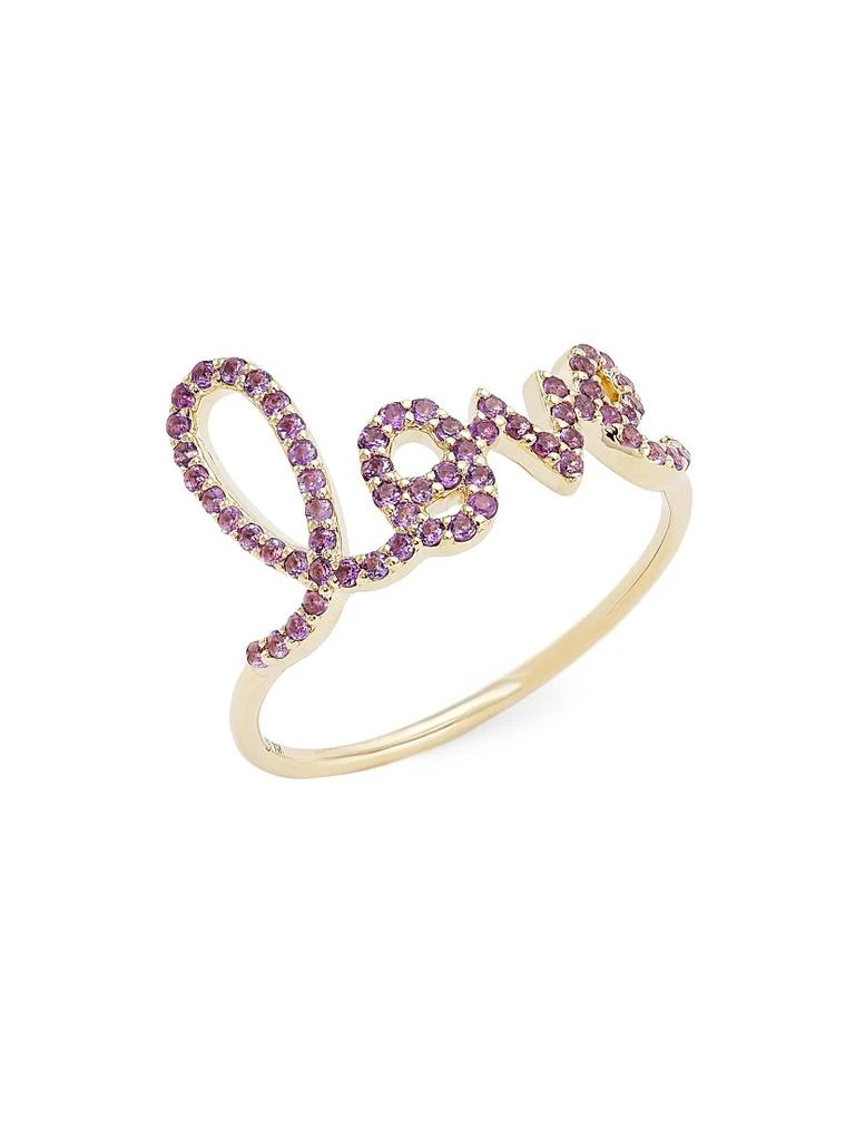 Sydney Evan Large 14K Yellow Gold 
Amethyst Love Script Ring