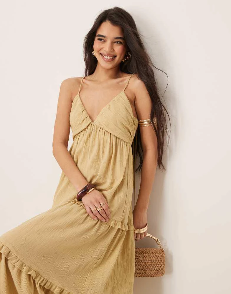 ASOS ASOS DESIGN crinkle cami maxi dress in golden straw 3