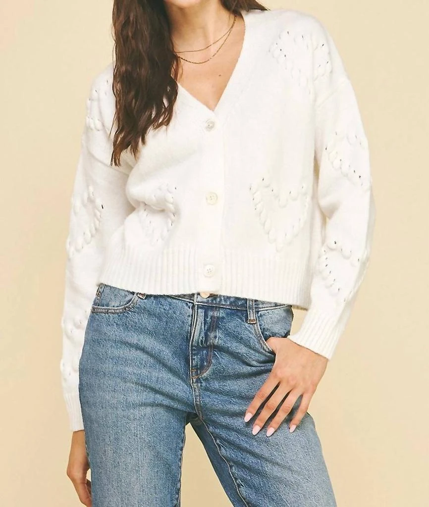 PINCH Pinch - Heart Embroidered Knit Cardigan Top