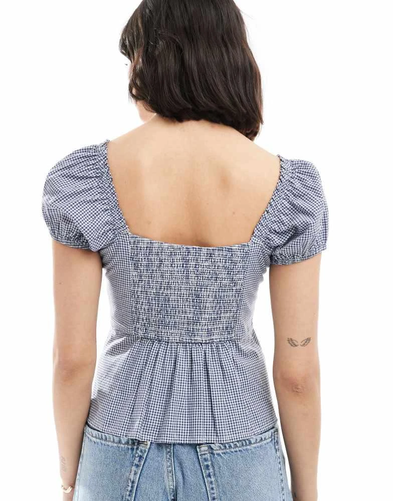 HOLLISTER Hollister slim button through puff sleeve top in blue 4