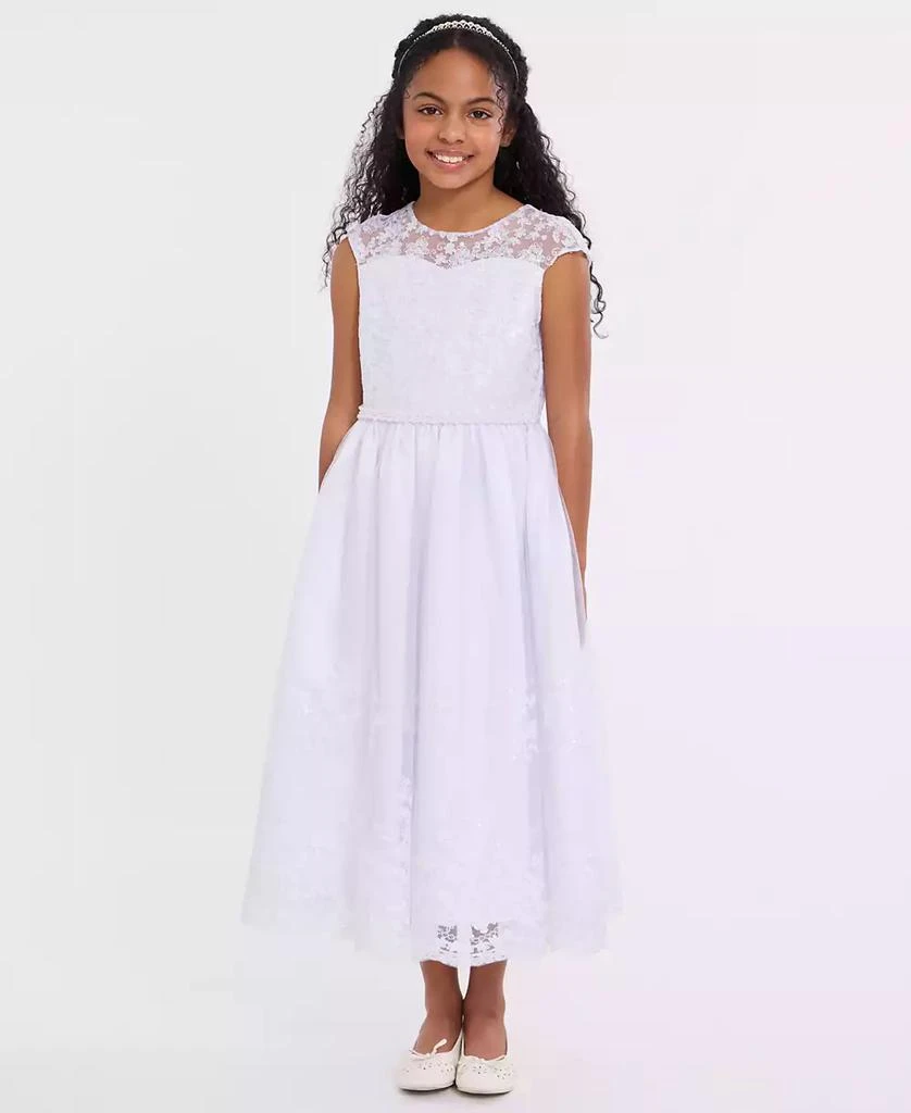Bonnie Jean Big Girls Embroidered Cap Sleeve Communion Dress 1