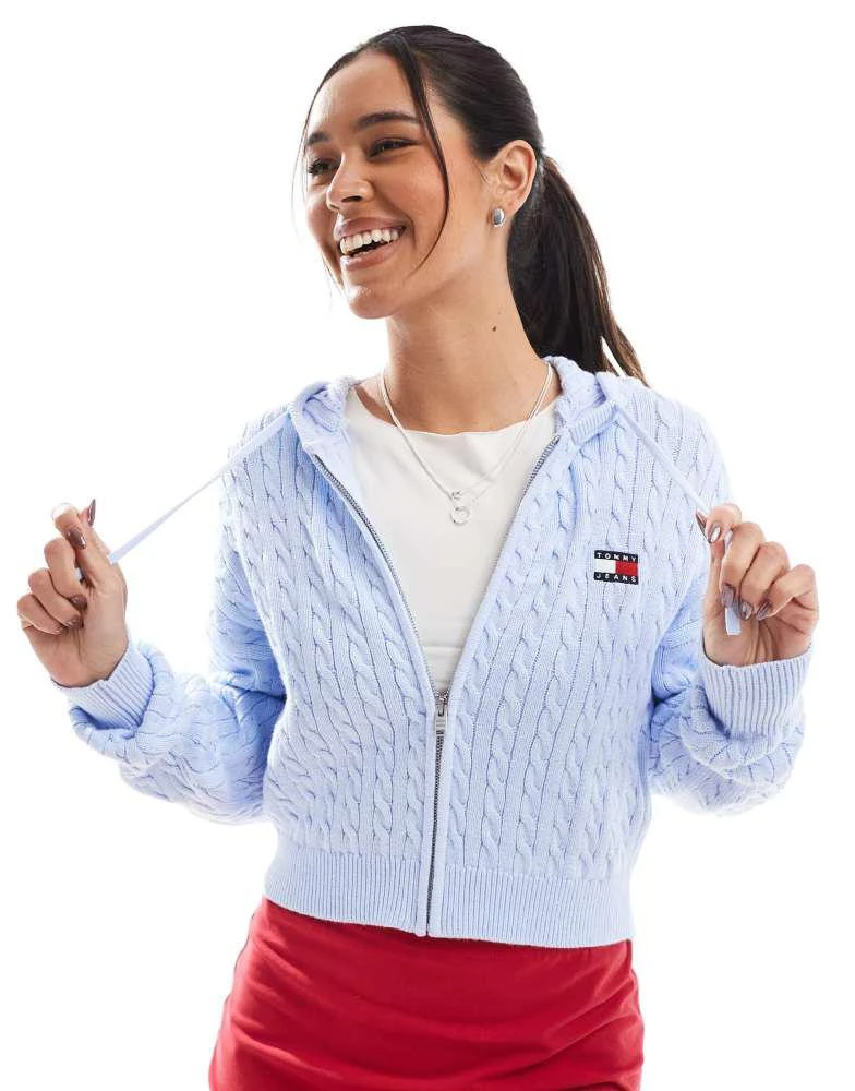 Tommy Jeans Tommy Jeans Cable knit zip-thru sweatshirt in light blue 1