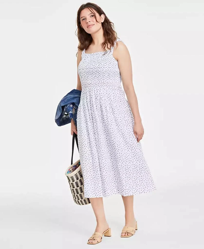 On 34th Women's Printed Smocked-Bodice Midi Dress, Created for Macy's 1