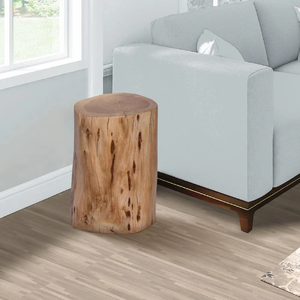 Hivvago 17 Inch Accent Stump Stool End Table, Live Edge Acacia Wood Log with Grain and Knot Details, Natural Brown