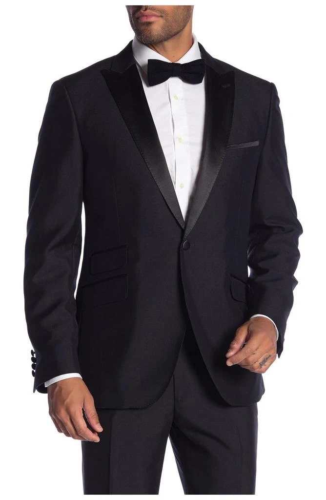 SAVILE ROW CO Thruxton Black One Button Peak Lapel Modern Fit Tuxedo Jacket 1