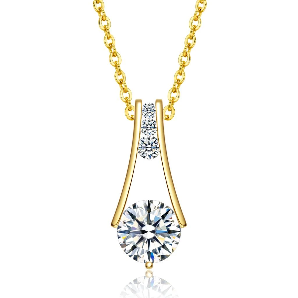 Genevive Sterling Silver 14k Gold Plated And Clear Cubic Zirconia Pendant Necklace 1