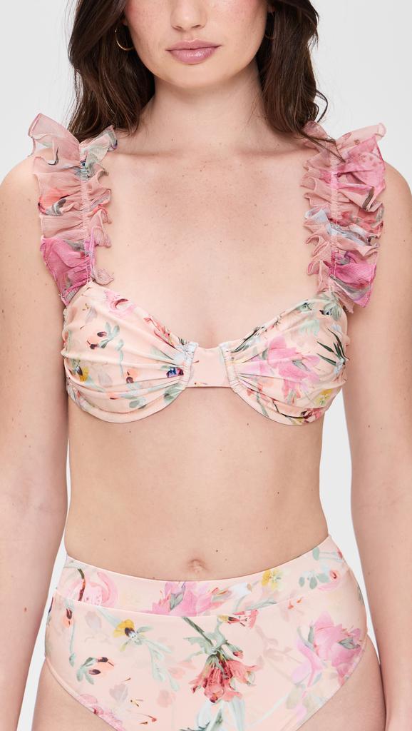 PatBO Lily Flower Flutter Sleeve Bikini Top