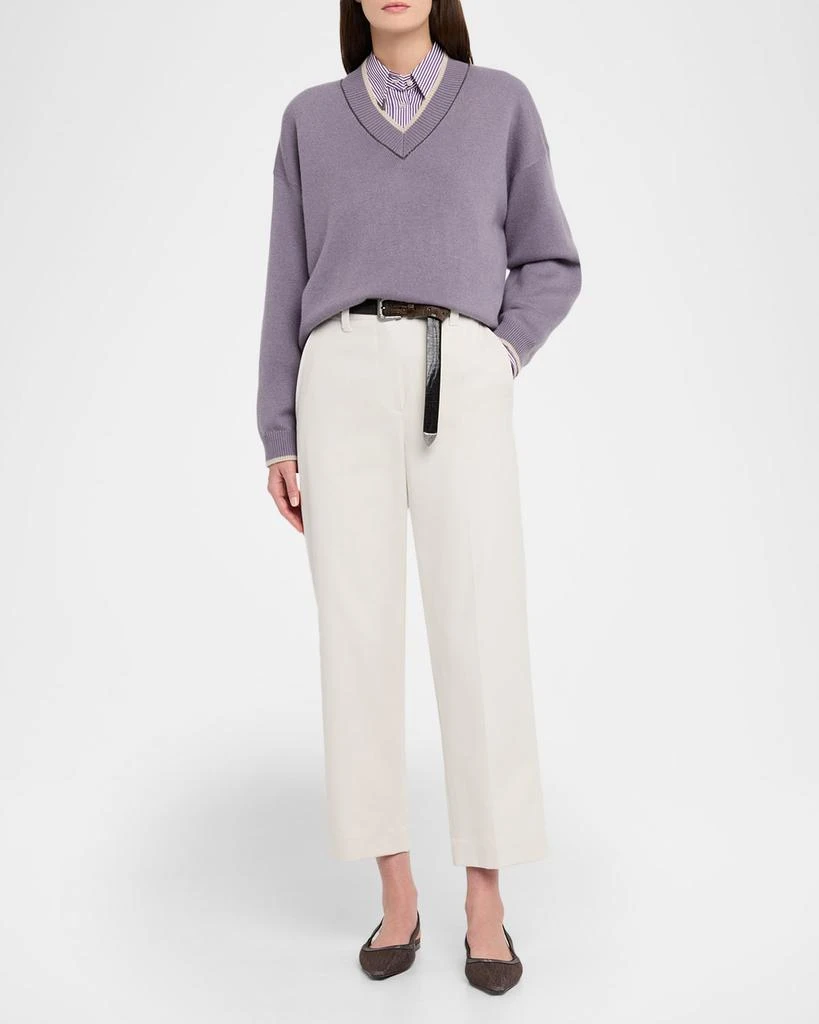 Brunello Cucinelli Techno Cotton Button-Front Top with Brass Trim 2