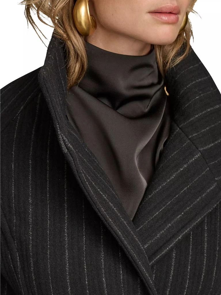Donna Karan Pinstripe Wool-Blend Belted Trench Coat 6