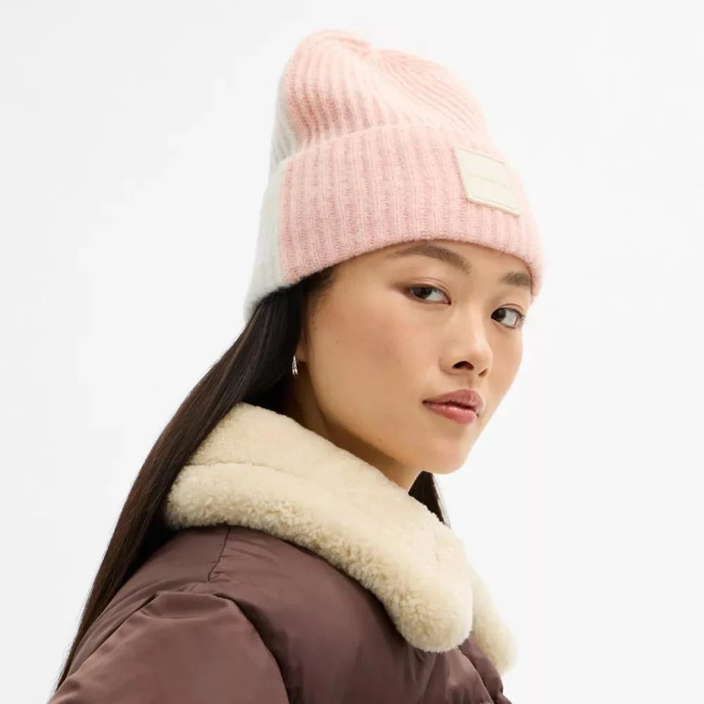 Coach Colorblock Beanie With Rubber Patch 3