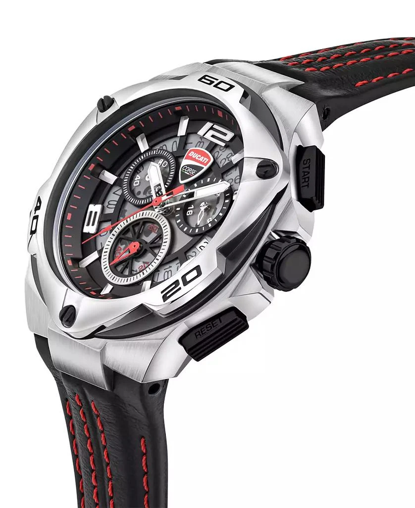 Ducati Corse Men's Motore Chronograph Collection Timepiece Black Genuine Leather Strap Watch, 49mm 2