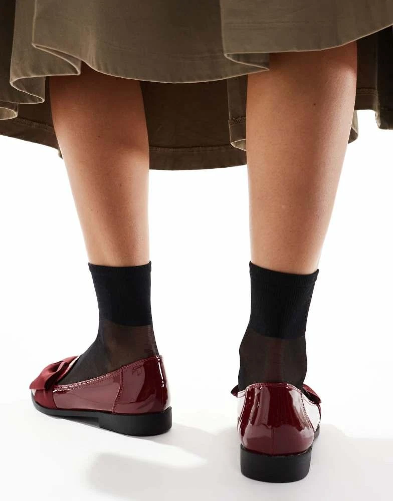 ASOS ASOS DESIGN Wide Fit Mentor bow loafer flat shoes in burgundy patent 4