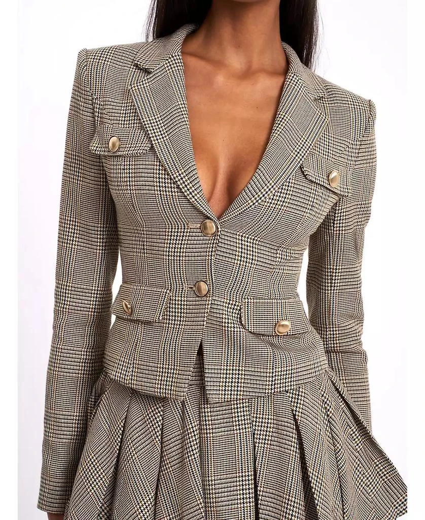 Miss Circle Women's Oakley Brown Plaid Preppy Style Blazer Jacket 3