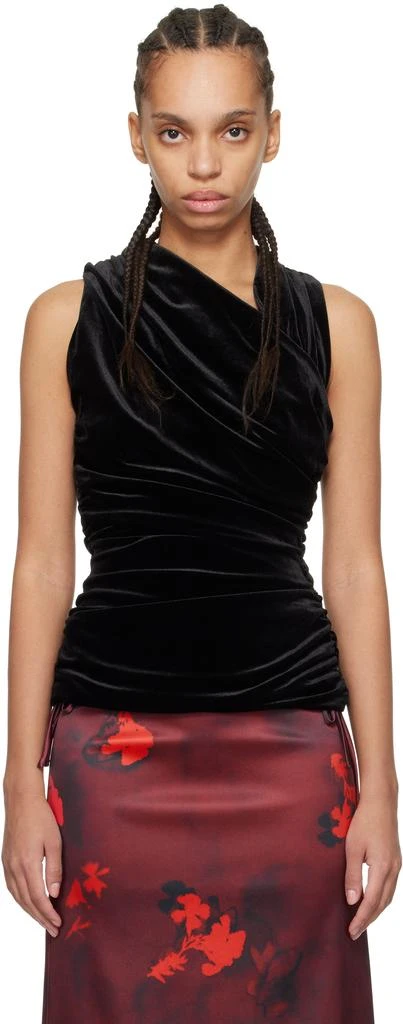 Ganni Black Velvet Ruched Top 1